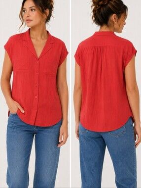 Maeve Anthropologie Coral Rayon Button Front Blouse M
